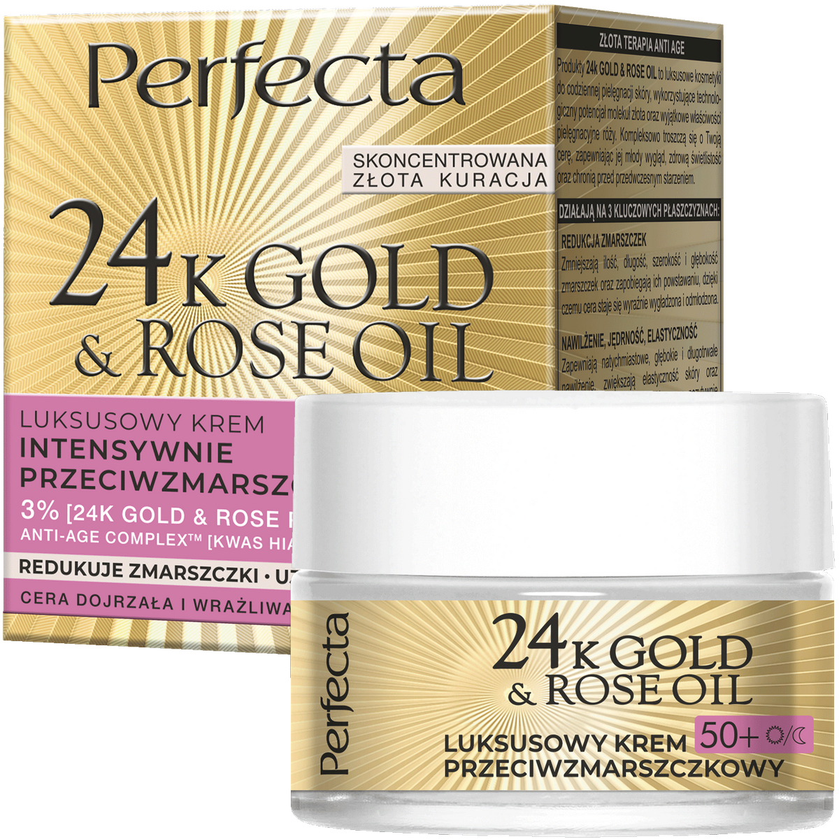 Perfecta 24K Gold&Rose Oil Luksusowy krem przeciwzmarszczkowy na dzień i na noc 50+