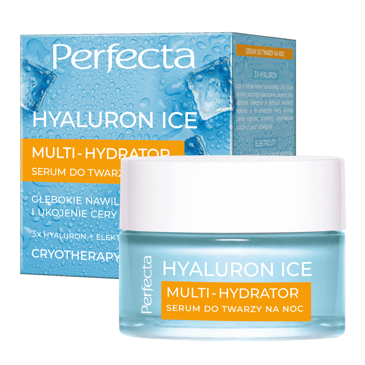 Perfecta Hyaluron Ice Krem-serum do twarzy na noc 3x Hyaluron + Elektrolity, głębokie nawilżenie i ukojenie cery