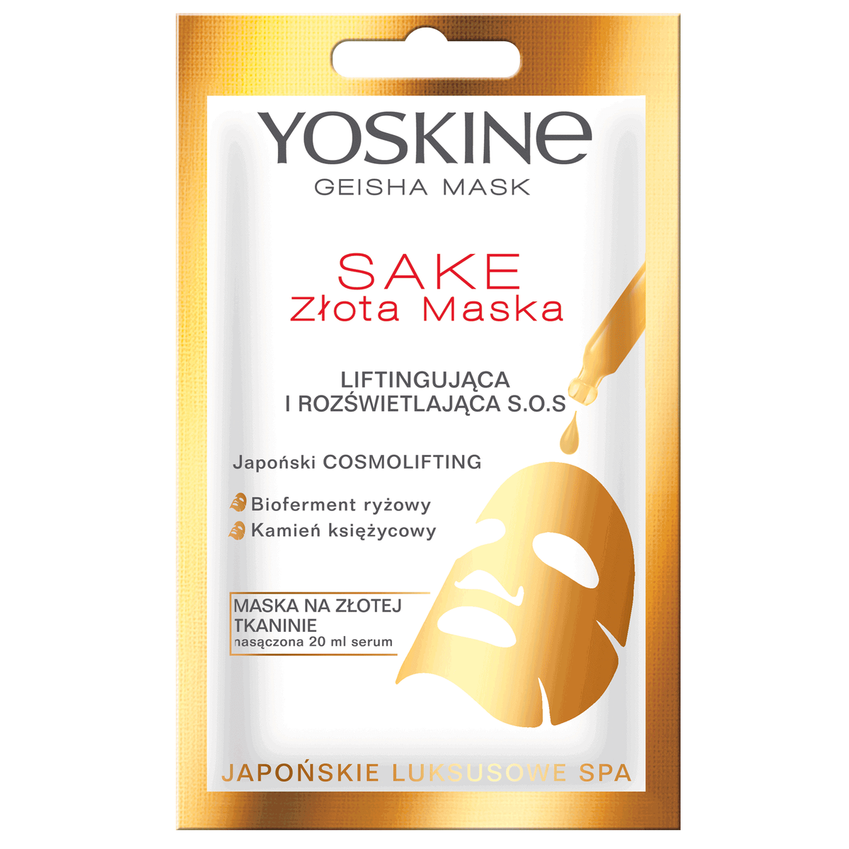 Yoskine Geisha Mask maska na złotej tkaninie Sake