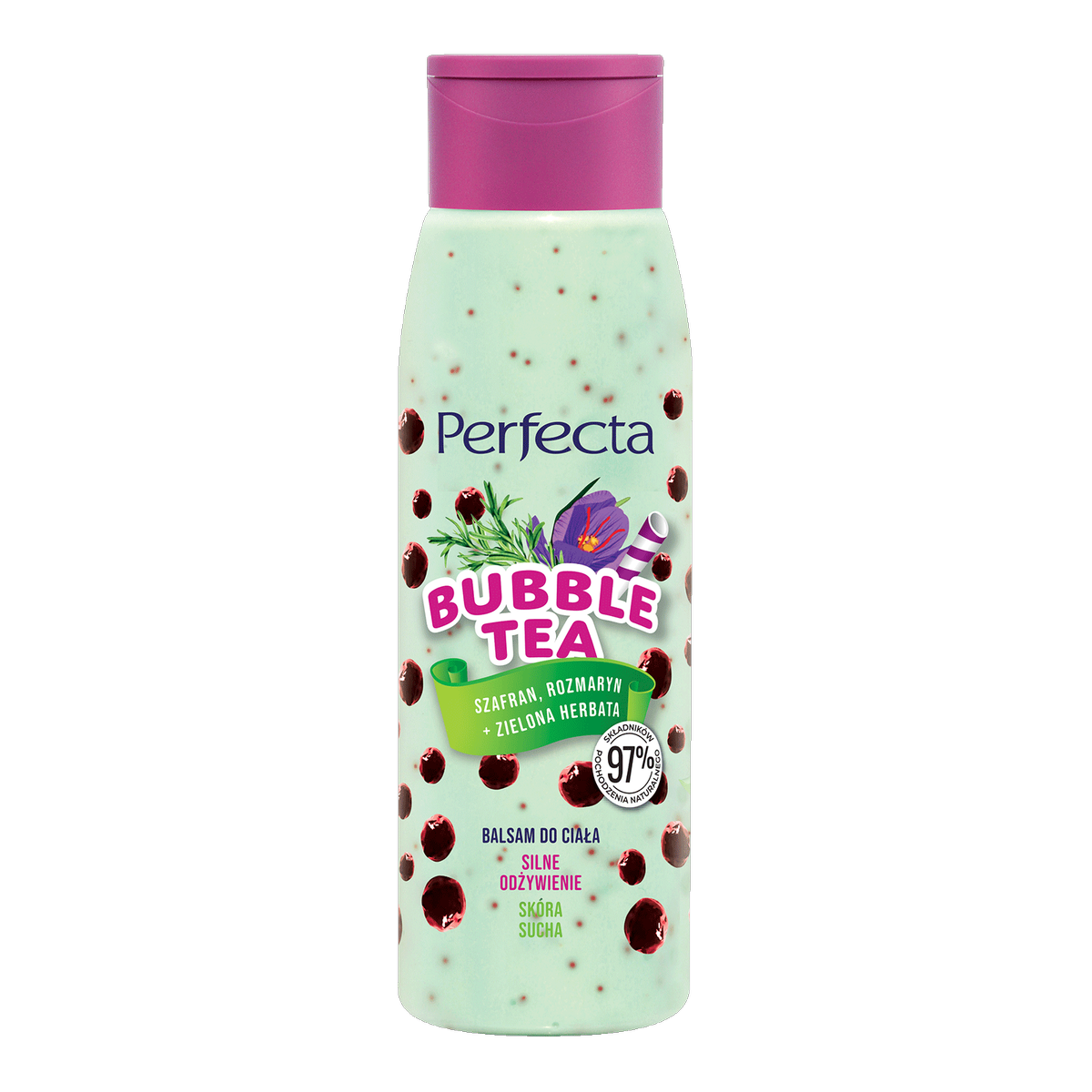 Perfecta Bubble Tea Balsam do ciała Silne odżywienie Szafran, Rozmaryn + Zielona Herbata