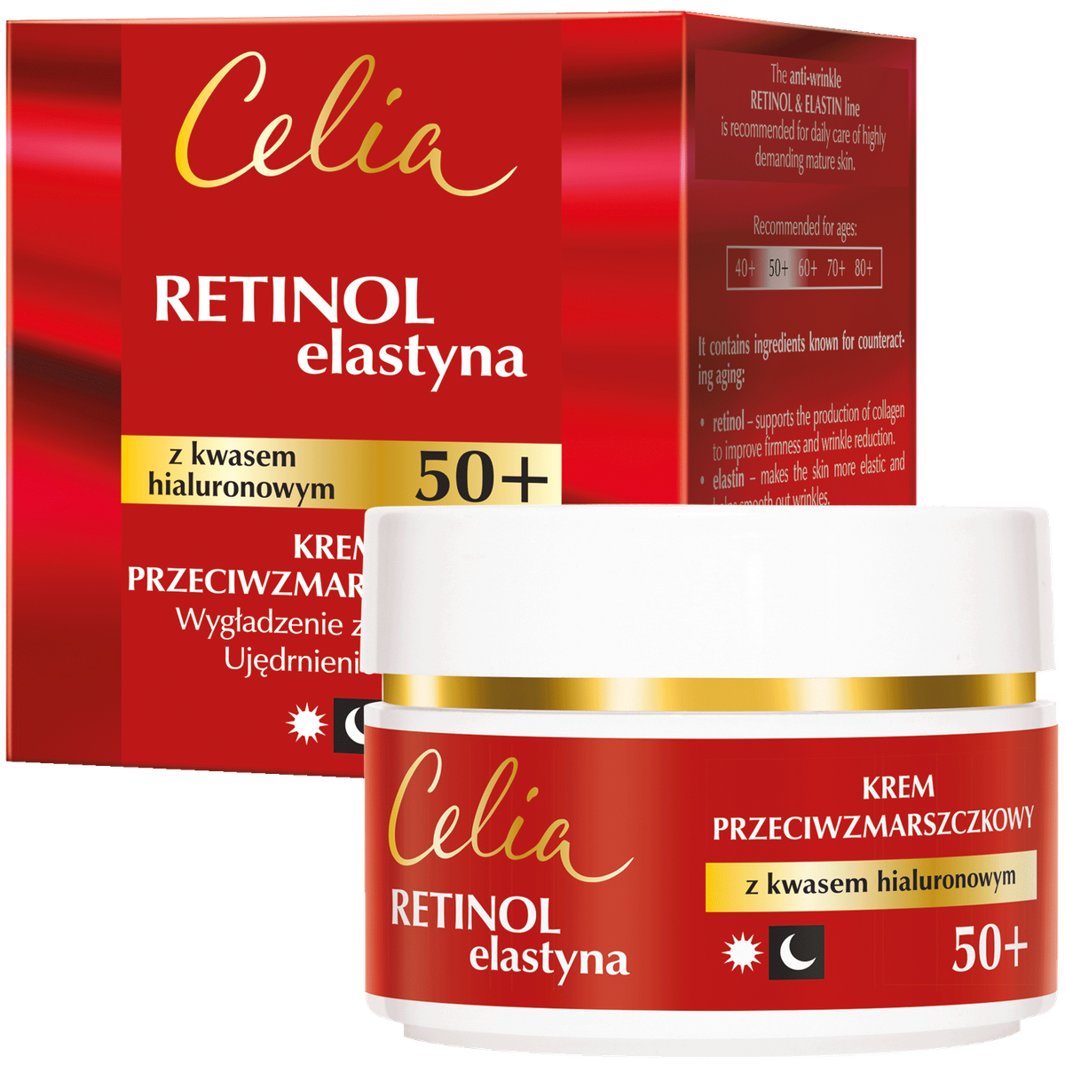 Celia Retinol & Elastyna Krem przeciwzmarszczkowy z kwasem hialuronowym na dzień i na noc 50+