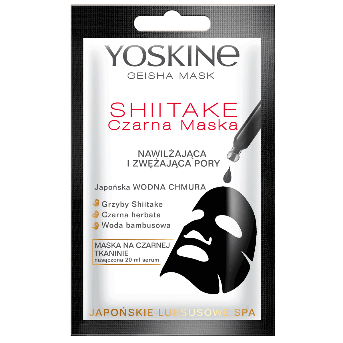 Yoskine Geisha Mask maska na czarnej tkaninie Shiitake