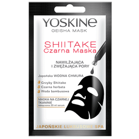 Yoskine Geisha Mask Maske auf schwarzem Stoff Shiitake